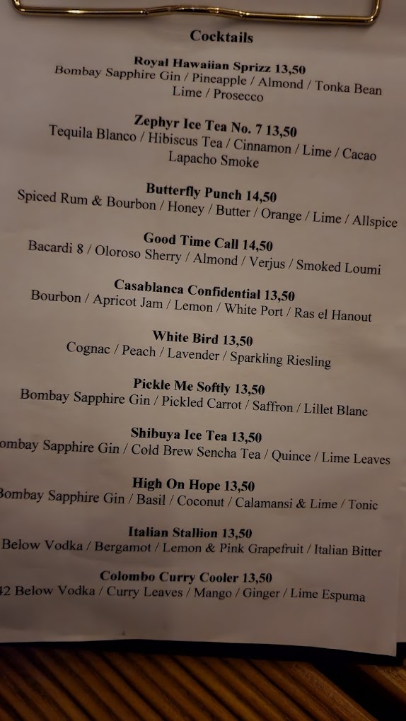 Zephyr Bar menu 5